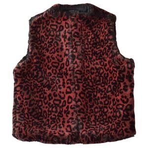 Vintage Red & Black Faux Fur Cheetah Print Zip Vest - Size Large